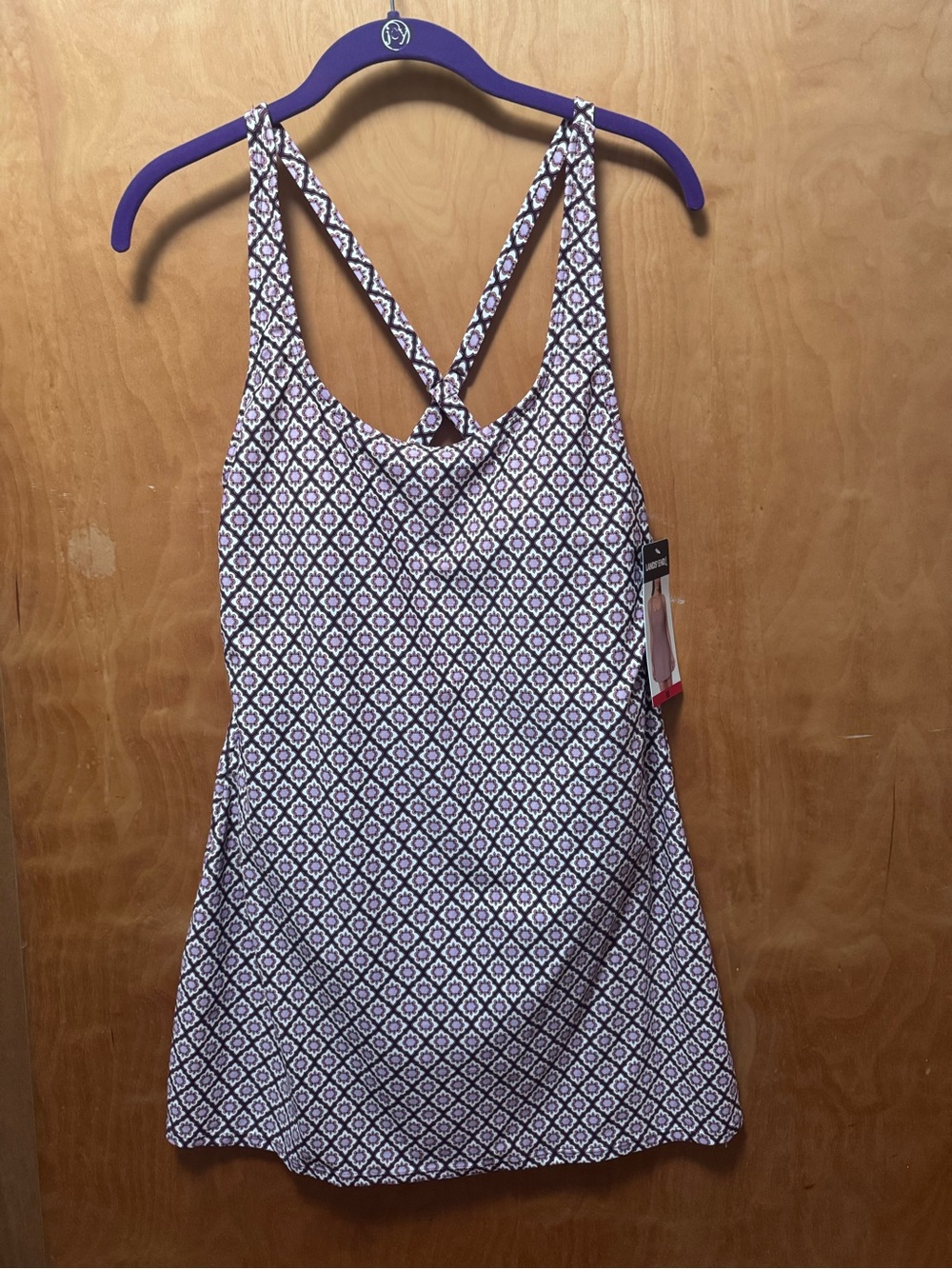 Lands' End Purple Diamond Crossback Tank Swim Dress medium NWT